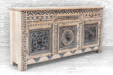 Indian Hand Carved Solid Wooden 3 Door & 3 Drawers Sideboard whiewash and grey 01